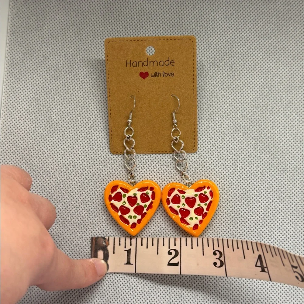 Handmade Triple Heart Dangle Heart Shaped Pizza Earrings